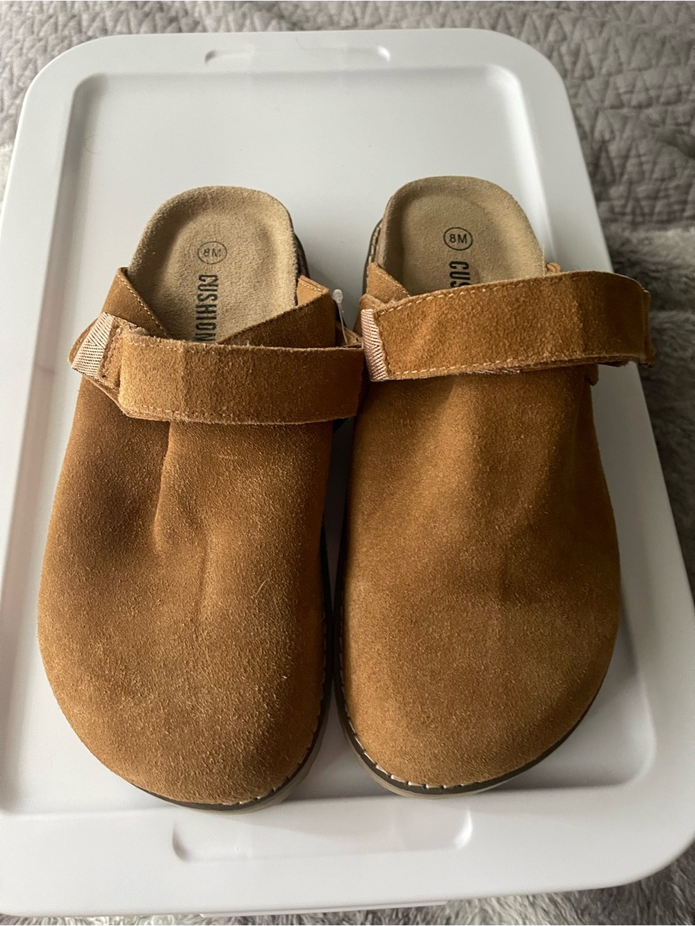 Cushionaire Women's Suede Clog Mules in Chestnut Brown